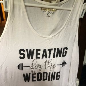 Sweating for the wedding white tank top